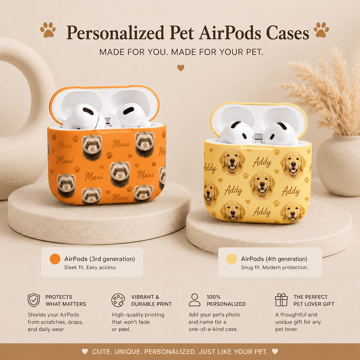 Custom Pet AirPods Case | Personalized Dog Cat Photo Name AirPods Cover | Pet Lover Gift | All Models custom personalized gift - AURIA CUSTOM PRINTS