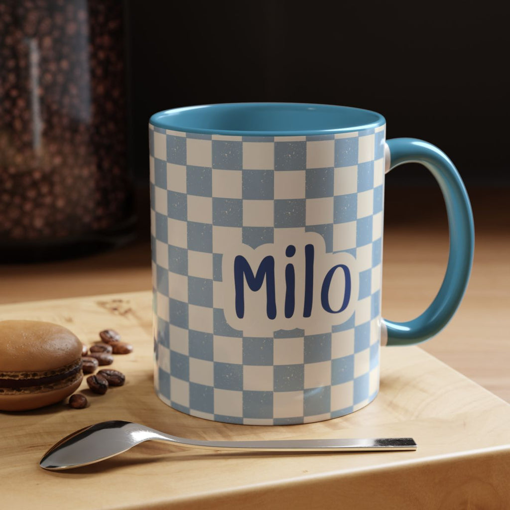 Custom Pet Checkered Mug | Personalized Dog Cat Retro Illustration Name Coffee Cup | 11oz 15oz custom personalized gift - AURIA CUSTOM PRINTS