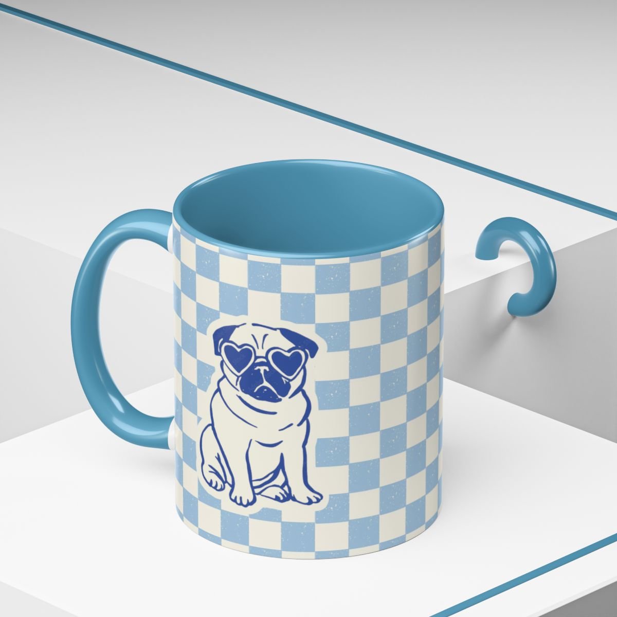Custom Pet Checkered Mug | Personalized Dog Cat Retro Illustration Name Coffee Cup | 11oz 15oz custom personalized gift - AURIA CUSTOM PRINTS