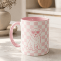 Custom Pet Checkered Mug | Personalized Dog Cat Retro Illustration Name Coffee Cup | 11oz 15oz custom personalized gift - AURIA CUSTOM PRINTS