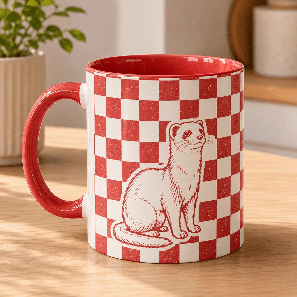 Custom Pet Checkered Mug | Personalized Dog Cat Retro Illustration Name Coffee Cup | 11oz 15oz custom personalized gift - AURIA CUSTOM PRINTS
