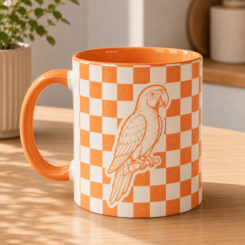 Custom Pet Checkered Mug | Personalized Dog Cat Retro Illustration Name Coffee Cup | 11oz 15oz custom personalized gift - AURIA CUSTOM PRINTS