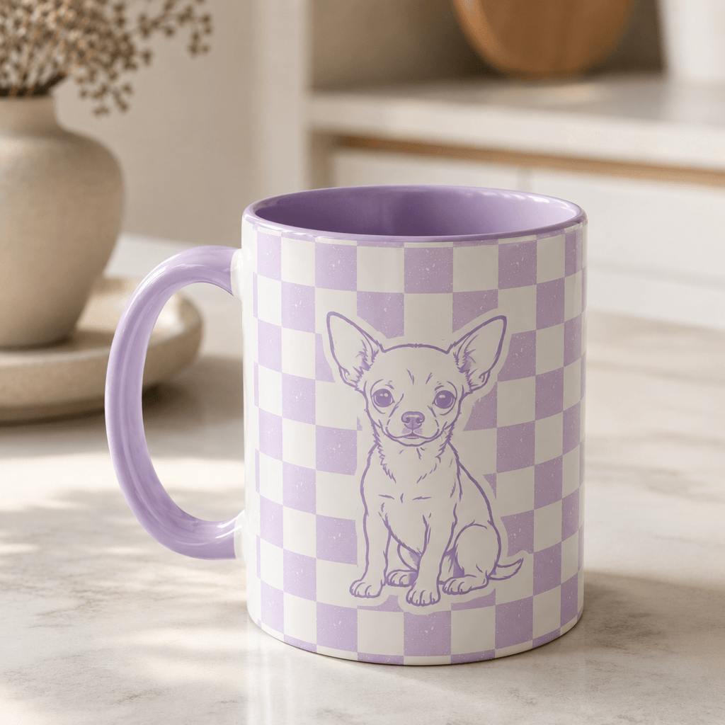 Custom Pet Checkered Mug | Personalized Dog Cat Retro Illustration Name Coffee Cup | 11oz 15oz custom personalized gift - AURIA CUSTOM PRINTS