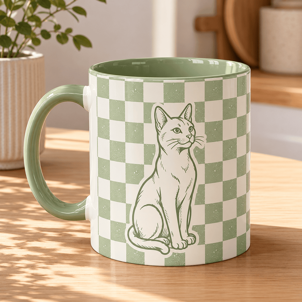 Custom Pet Checkered Mug | Personalized Dog Cat Retro Illustration Name Coffee Cup | 11oz 15oz custom personalized gift - AURIA CUSTOM PRINTS