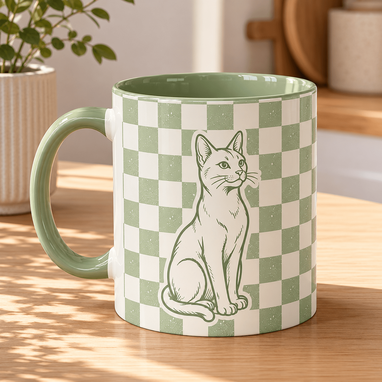 Custom Pet Checkered Mug | Personalized Dog Cat Retro Illustration Name Coffee Cup | 11oz 15oz custom personalized gift - AURIA CUSTOM PRINTS