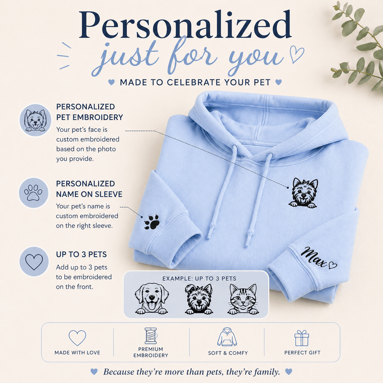 Custom Pet Embroidered Hoodie | Personalized Dog Portrait Hoodie custom personalized gift - AURIA CUSTOM PRINTS
