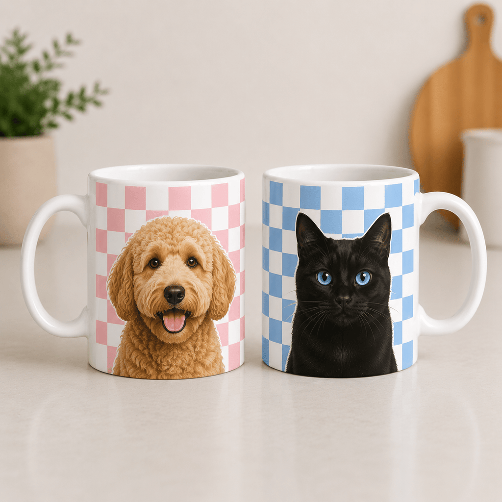 Custom Pet Mom Mug | Personalized Dog Cat Photo Checkered Cup | Pet Lover Gift 11oz custom personalized gift - AURIA CUSTOM PRINTS