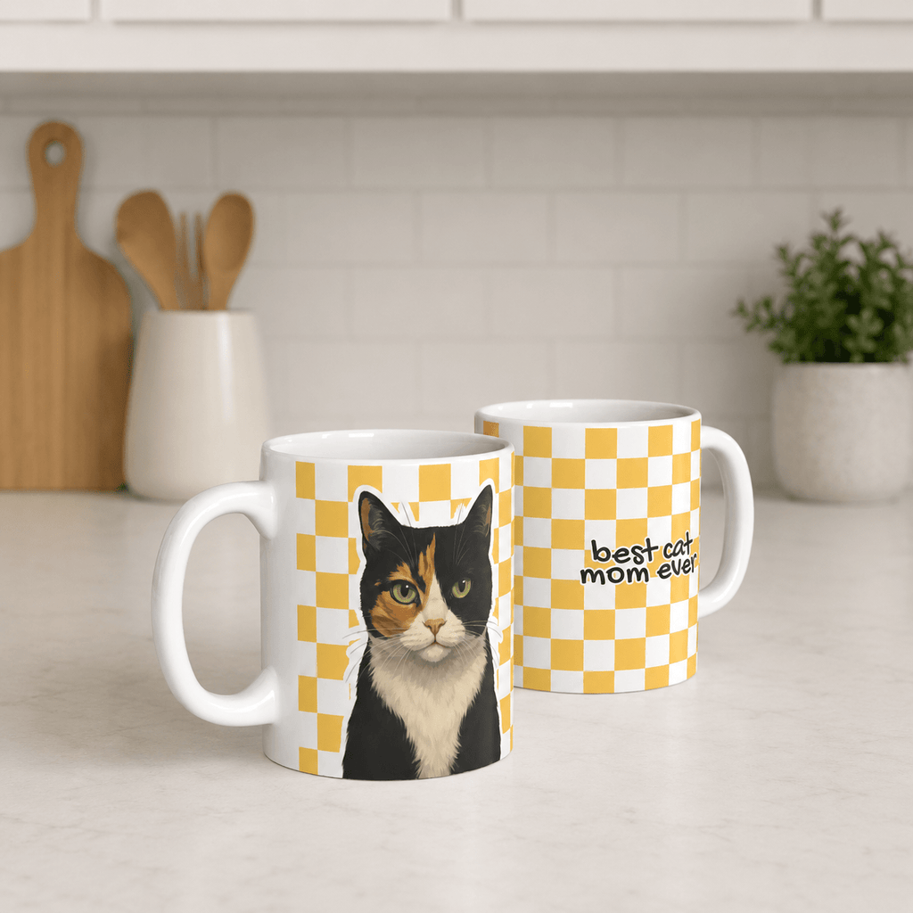 Custom Pet Mom Mug | Personalized Dog Cat Photo Checkered Cup | Pet Lover Gift 11oz custom personalized gift - AURIA CUSTOM PRINTS