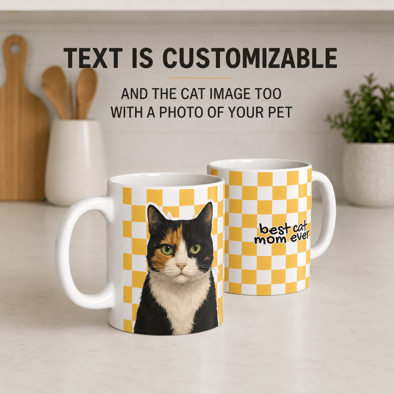 Custom Pet Mom Mug | Personalized Dog Cat Photo Checkered Cup | Pet Lover Gift 11oz custom personalized gift - AURIA CUSTOM PRINTS