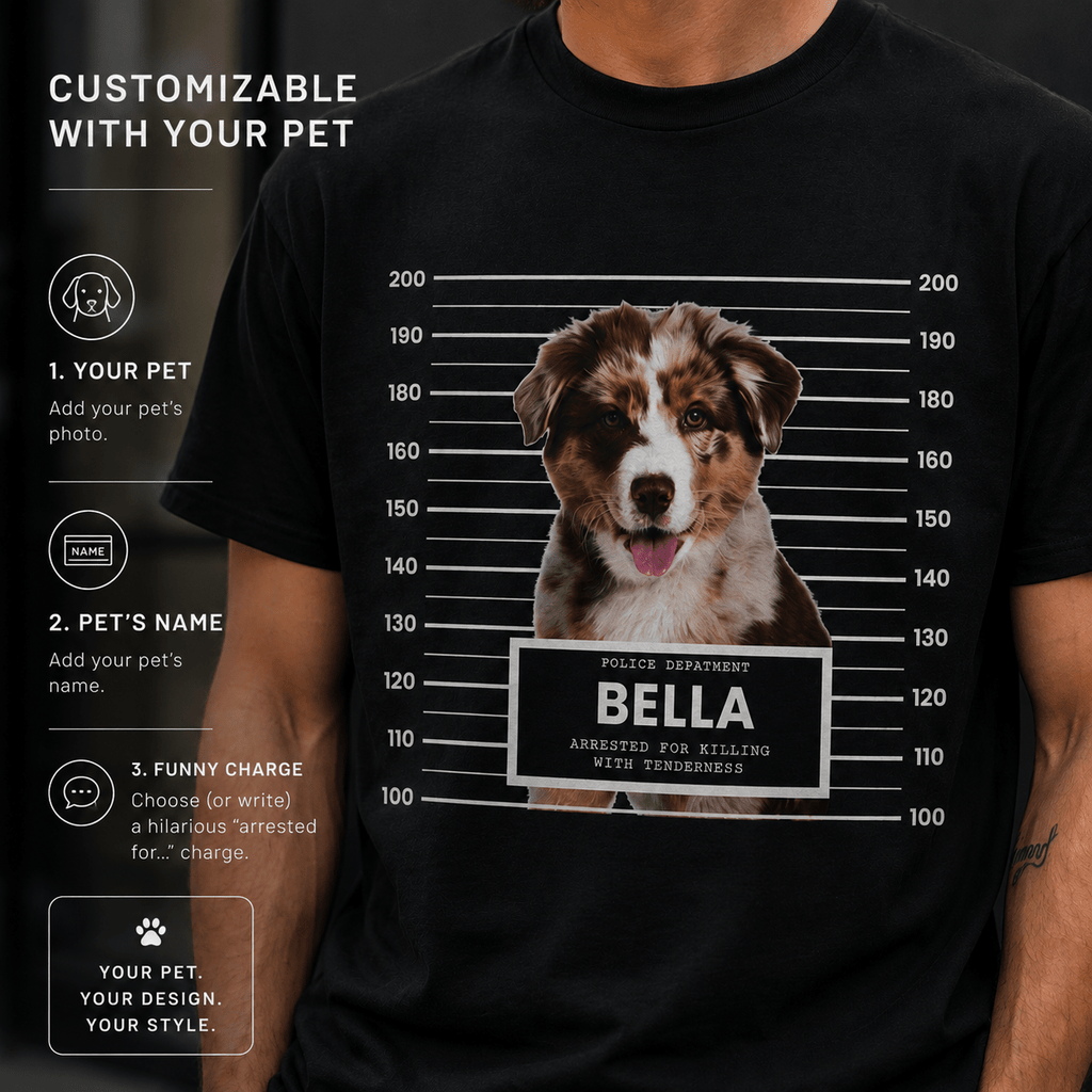 Custom Pet Mugshot Shirt | Personalized Dog Photo Tee, Arrested For Being Cute, Funny Pet Gift custom personalized gift - AURIA CUSTOM PRINTS
