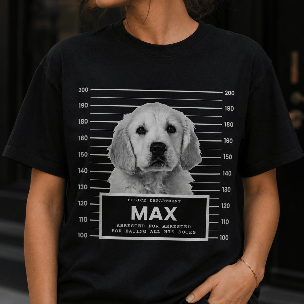 Custom Pet Mugshot Shirt | Personalized Dog Photo Tee, Arrested For Being Cute, Funny Pet Gift custom personalized gift - AURIA CUSTOM PRINTS