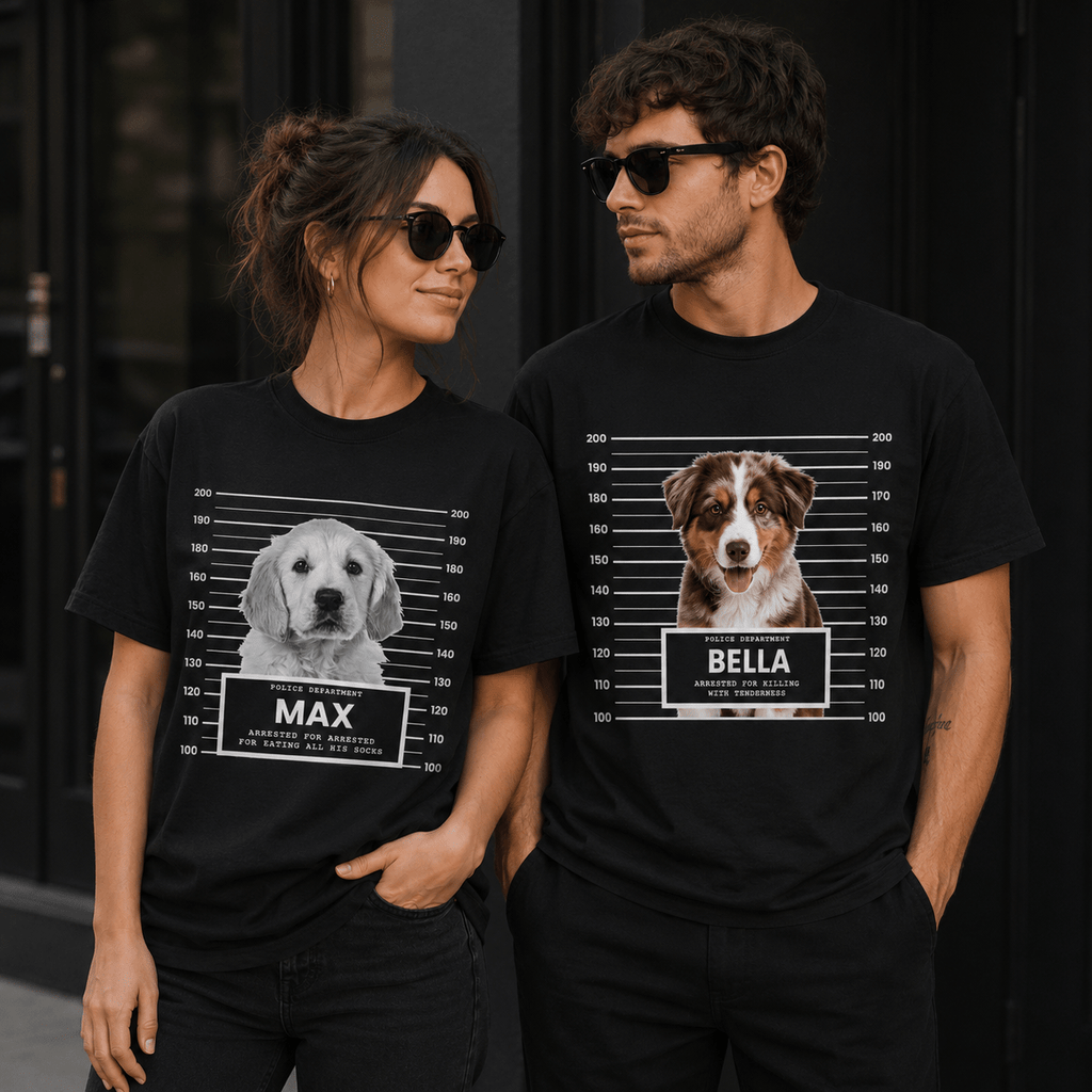 Custom Pet Mugshot Shirt | Personalized Dog Photo Tee, Arrested For Being Cute, Funny Pet Gift custom personalized gift - AURIA CUSTOM PRINTS