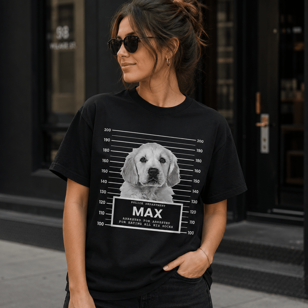Custom Pet Mugshot Shirt | Personalized Dog Photo Tee, Arrested For Being Cute, Funny Pet Gift custom personalized gift - AURIA CUSTOM PRINTS