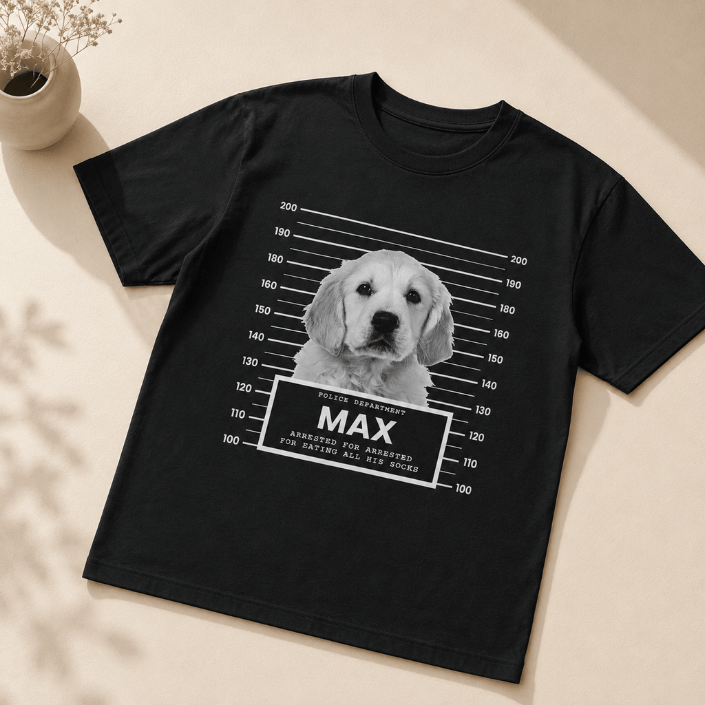 Custom Pet Mugshot Shirt | Personalized Dog Photo Tee, Arrested For Being Cute, Funny Pet Gift custom personalized gift - AURIA CUSTOM PRINTS