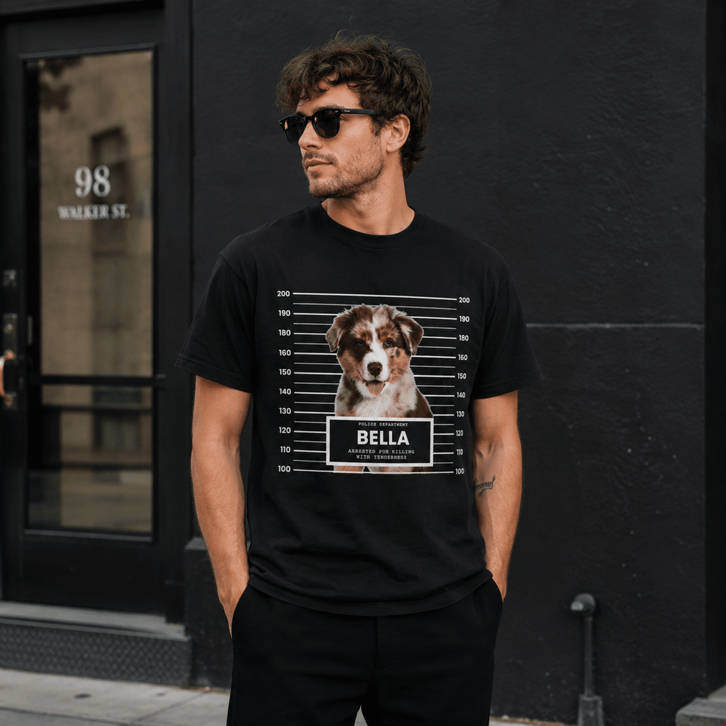 Custom Pet Mugshot Shirt | Personalized Dog Photo Tee, Arrested For Being Cute, Funny Pet Gift custom personalized gift - AURIA CUSTOM PRINTS