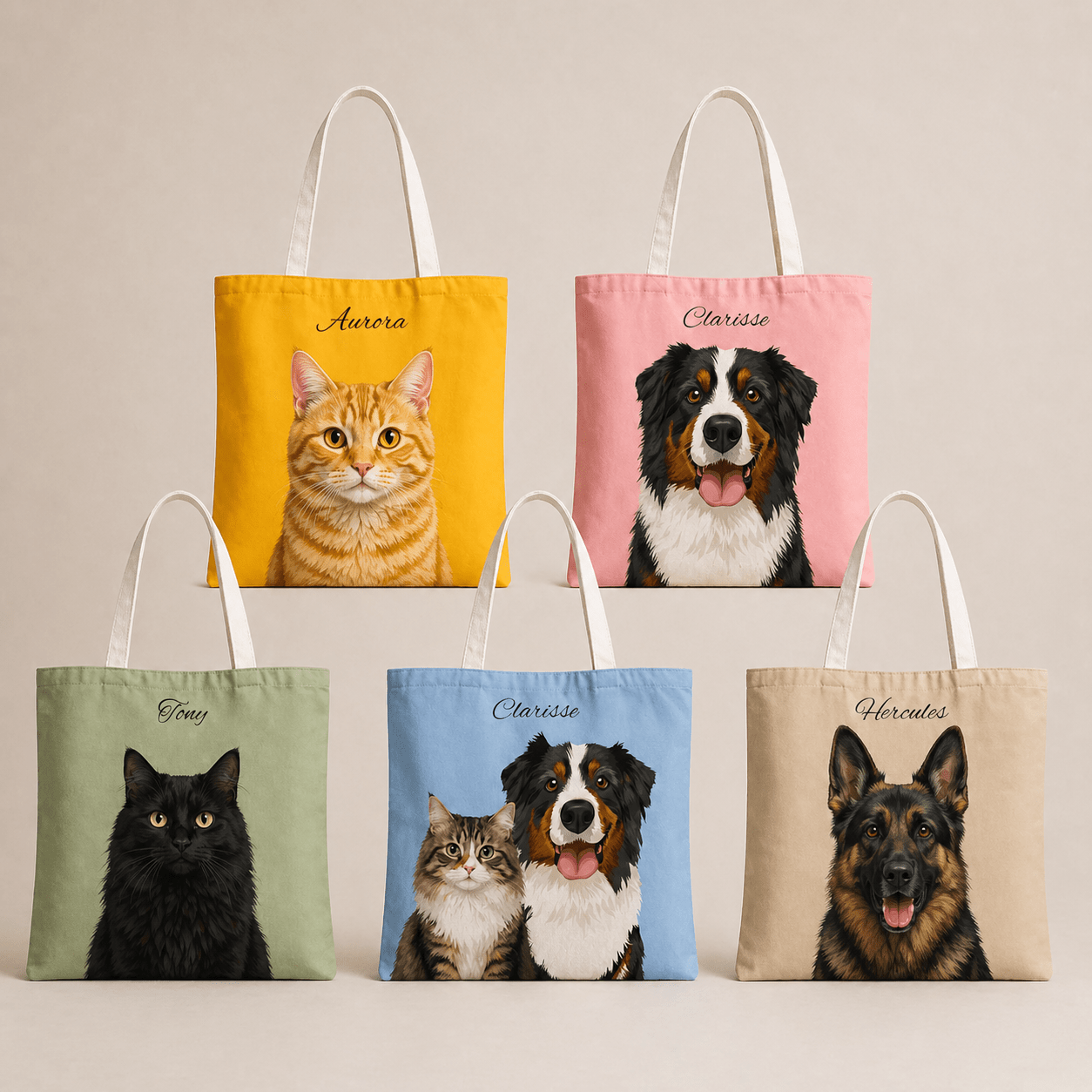 Custom Pet Tote Bag | Personalized Pet Illustration Canvas Tote custom personalized gift - AURIA CUSTOM PRINTS