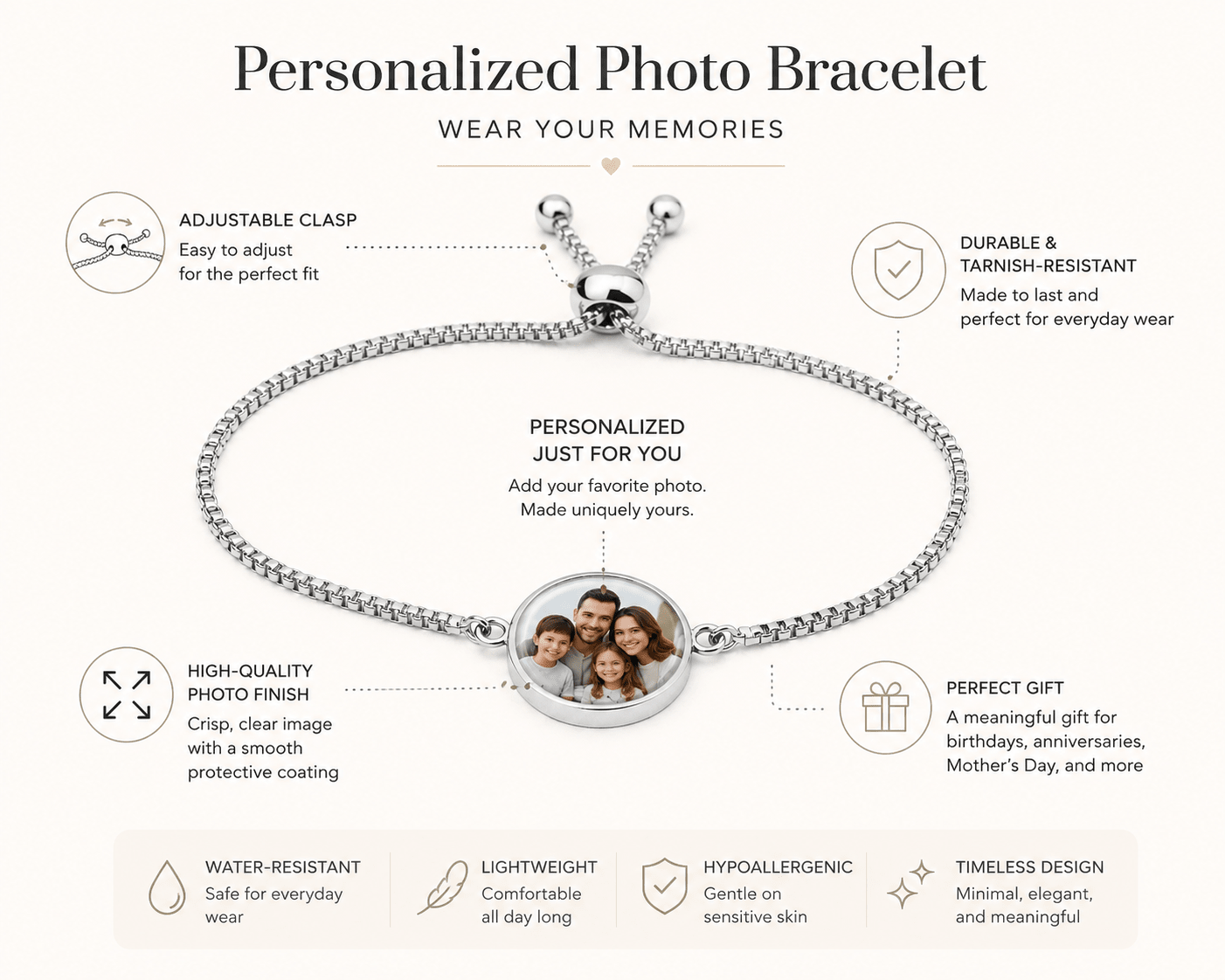 Custom Photo Charm Bracelet | Personalized Gift for Mom or Dad with Kids Photo custom personalized gift - AURIA CUSTOM PRINTS