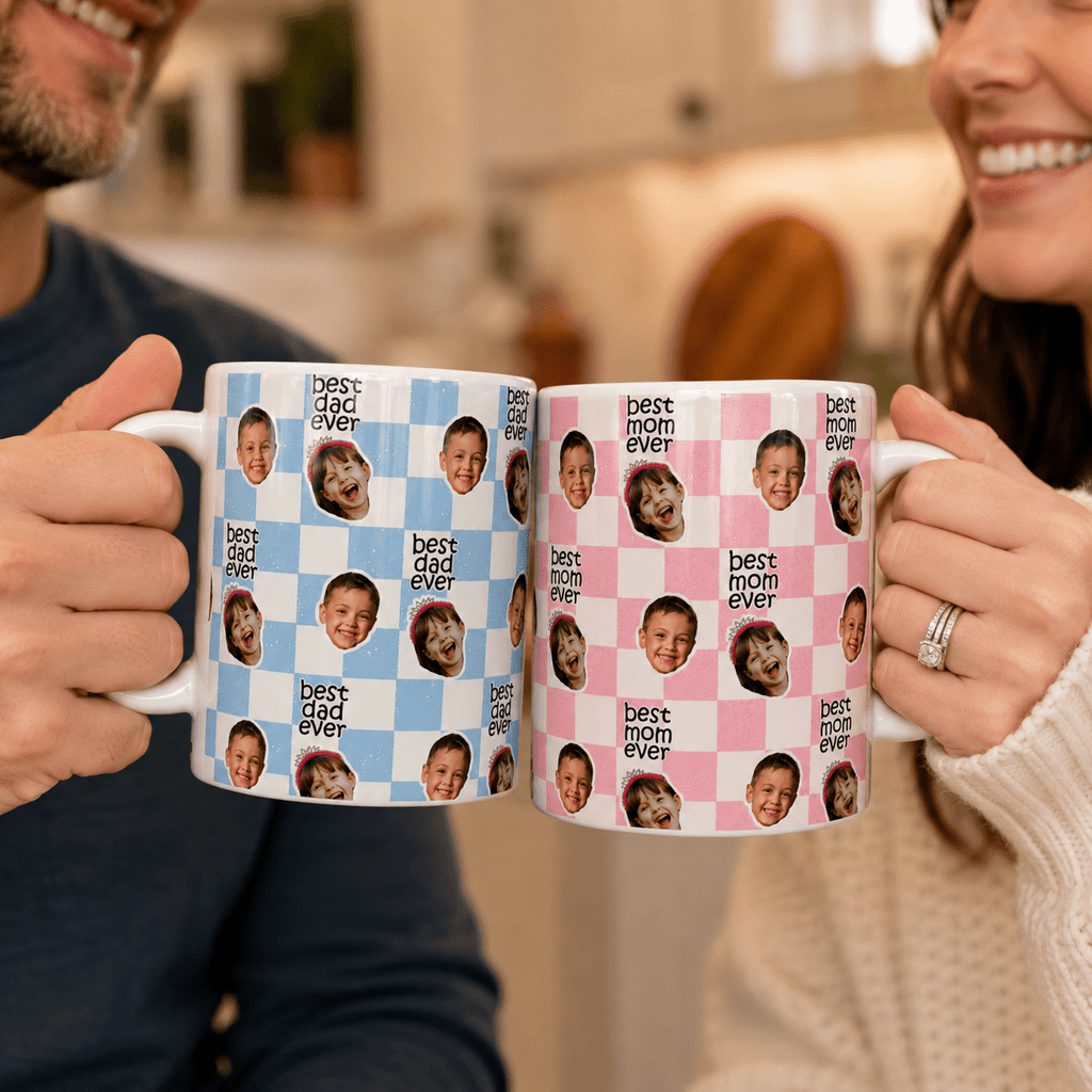 Custom Photo Checkered Mug | Personalized Face Mug With Text | Funny Family Gift | 11oz 15oz custom personalized gift - AURIA CUSTOM PRINTS
