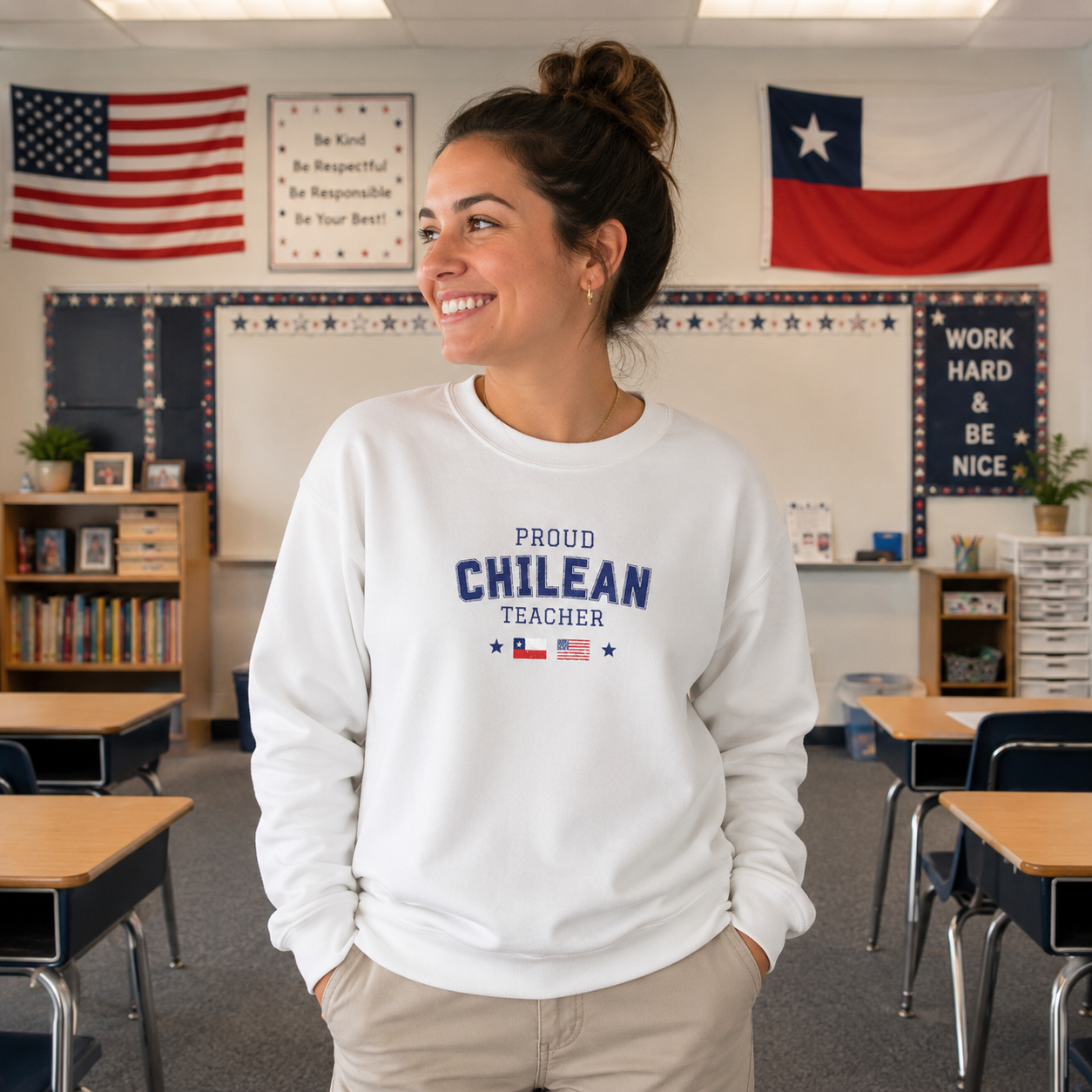 Custom Latina Teacher Sweatshirt | Proud Colombian Mexican Latina Teacher Embroidered, Back to School Gift