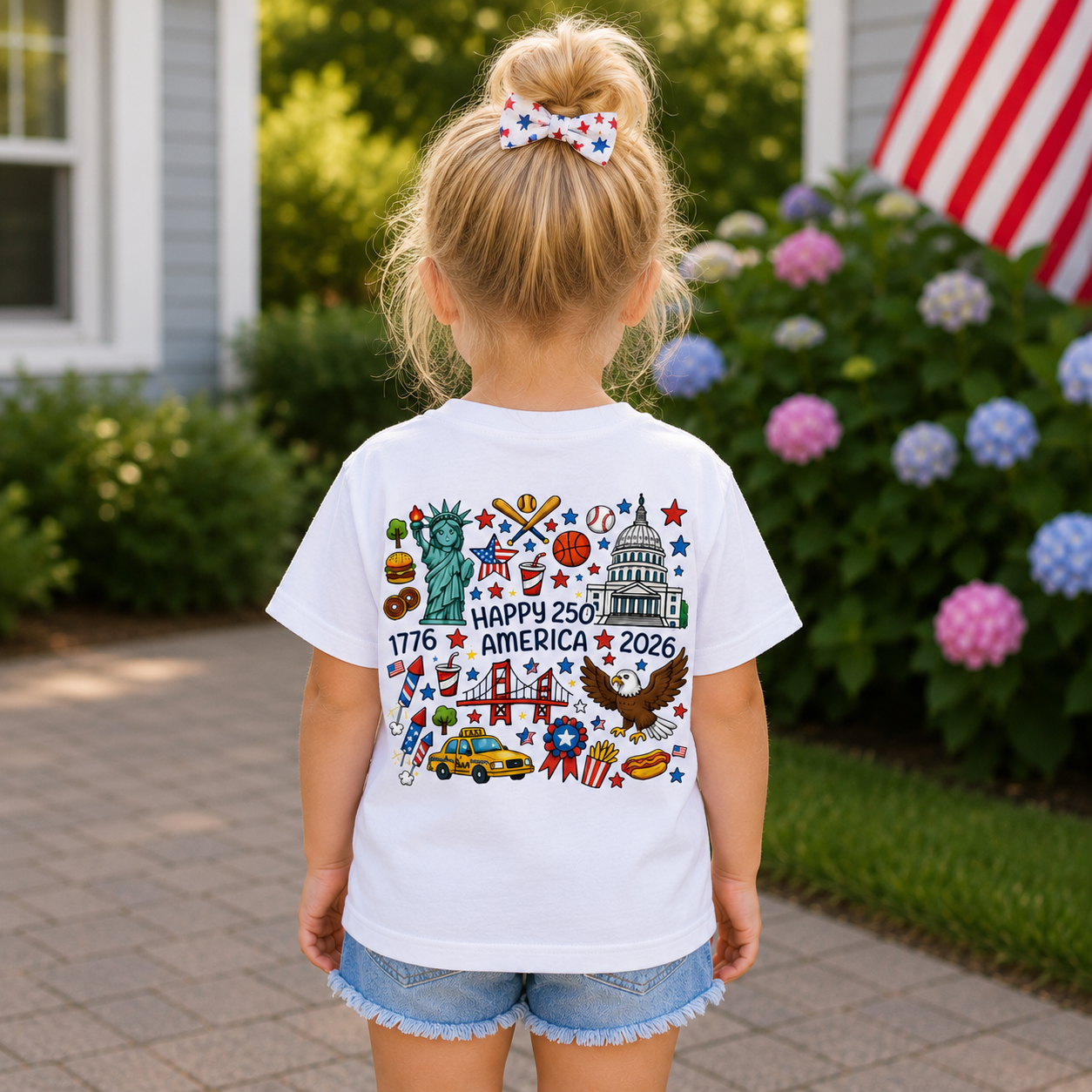 Custom Name 4th of July Toddler Shirt | Personalized USA Icons Tee for Boys and Girls, Sizes 2T–6T