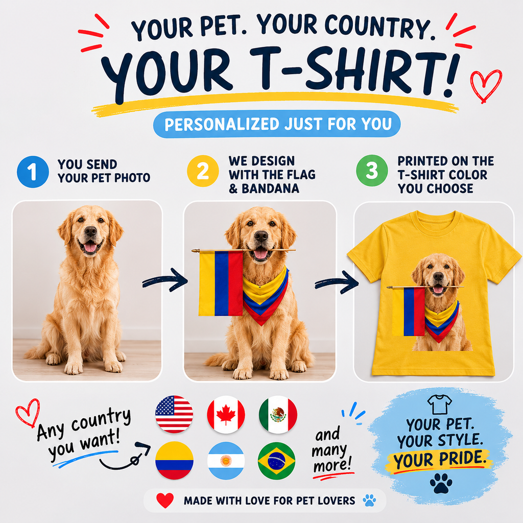 Custom Pet World Cup Shirt | Personalized Soccer Fan Tee with Pet Photo and Country Flag, Dog Cat Any Pet