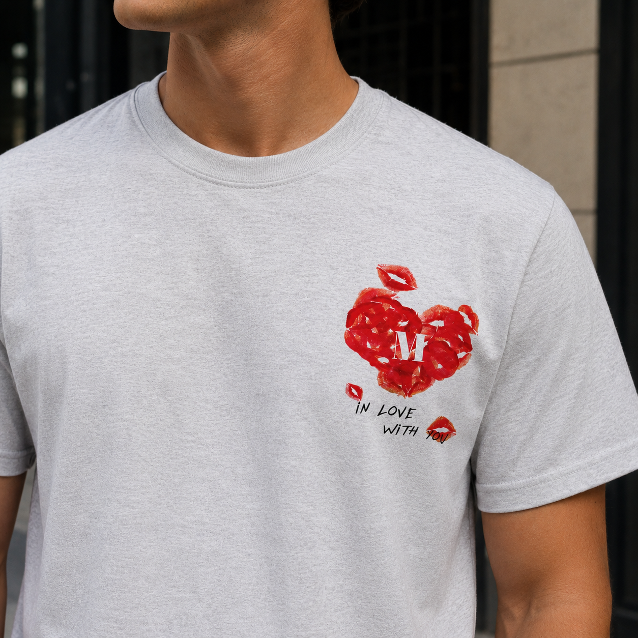 Kiss Custom Initial T-Shirt | Personalized Letter with Lips Heart Design | Gift for Her | Couple Shirt | Valentine Gift