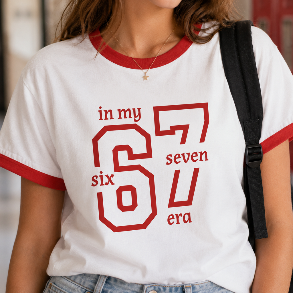 Women's Ringer Tee — "In My Six Seven Era" Retro Number Graphic