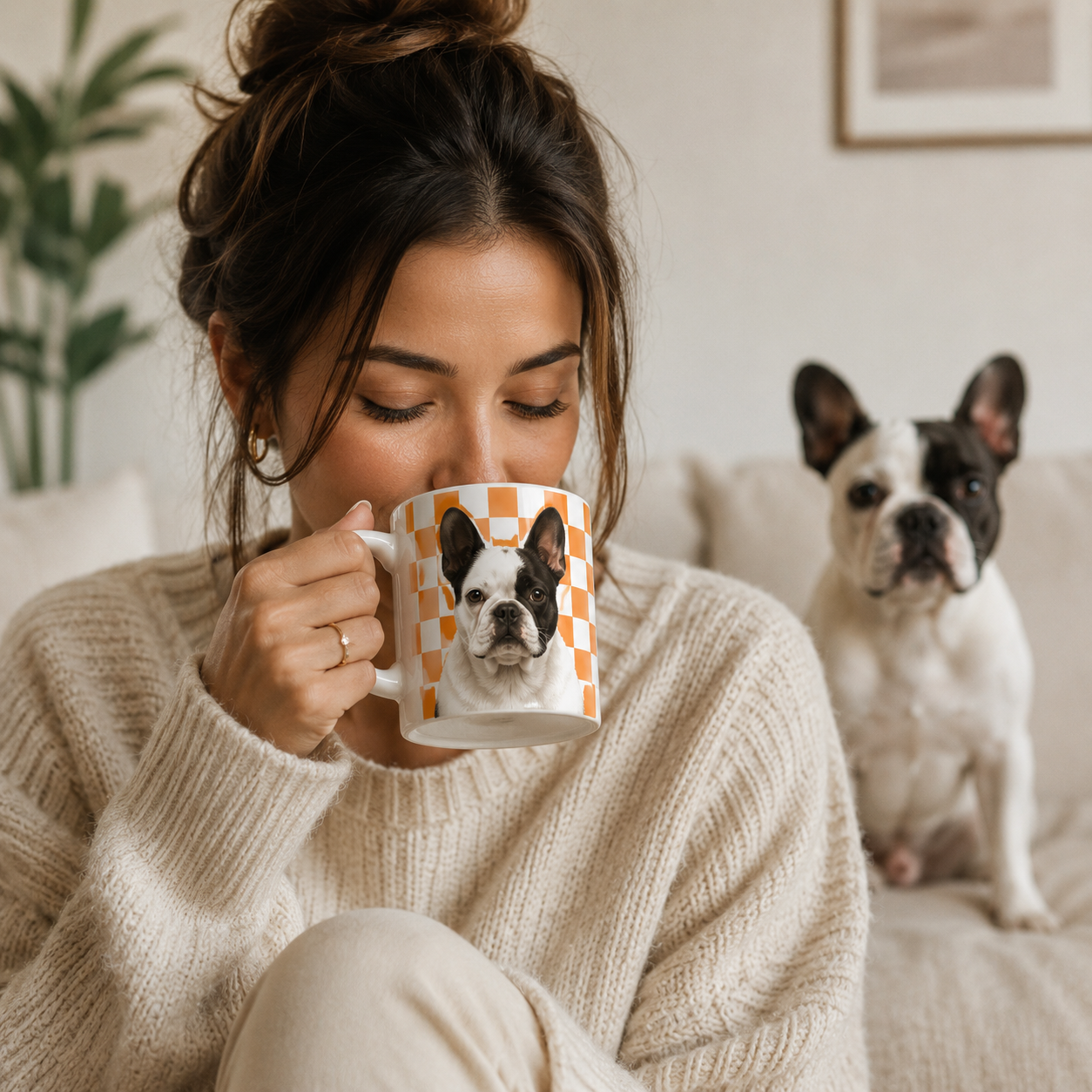 Custom Pet Mom Mug | Personalized Dog Cat  Photo Checkered Cup | Pet Lover Gift 11oz