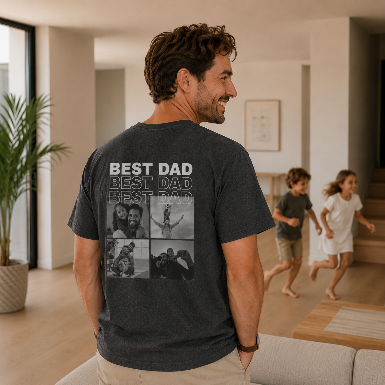 Best Dad Photo Shirt | Personalized Father Back  Print Tee | Dad Gift From Kids |  Custom Photo Dad S-3XL