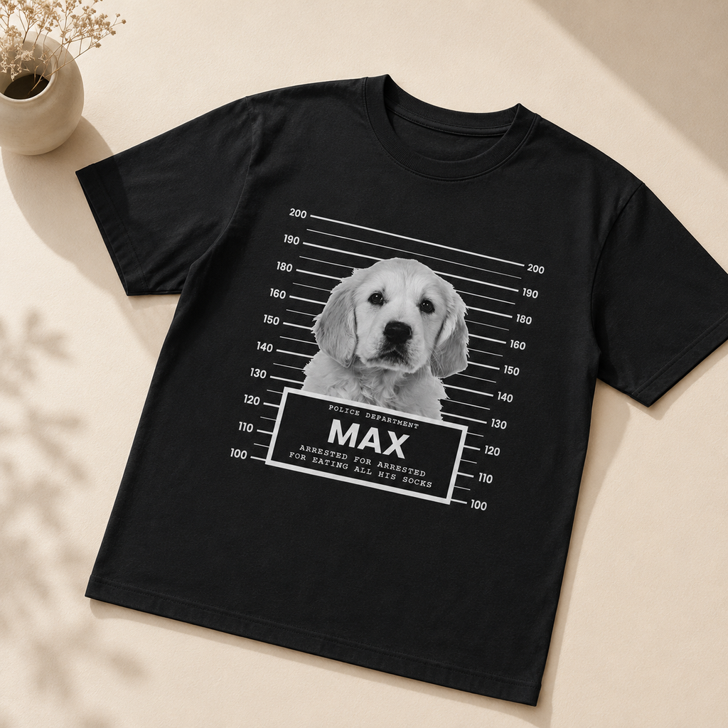 Custom Pet Mugshot Shirt | Personalized Dog Photo Tee, Arrested For Being Cute, Funny Pet Gift