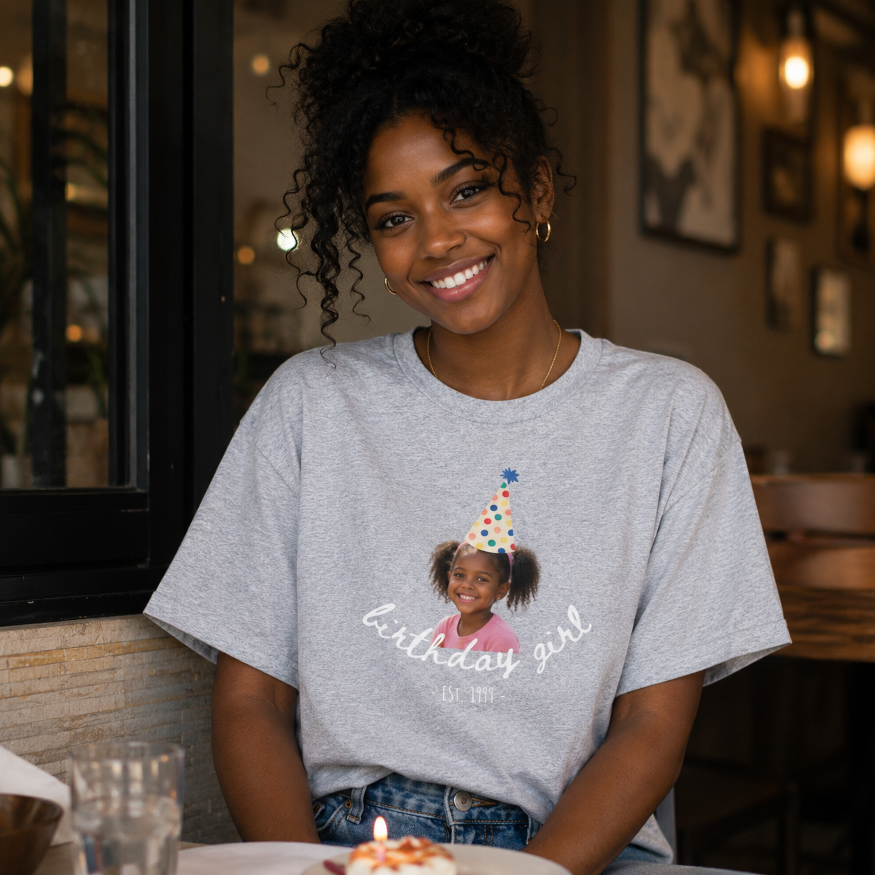 Custom Birthday Girl Shirt | Personalized Photo Tee and Est. year with Party Hat, Funny Birthday Gift for Women