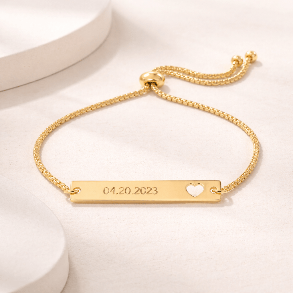 Engravable Heart Cutout Bar Bracelet — Adjustable Personalized ID Bracelet custom personalized gift - AURIA CUSTOM PRINTS