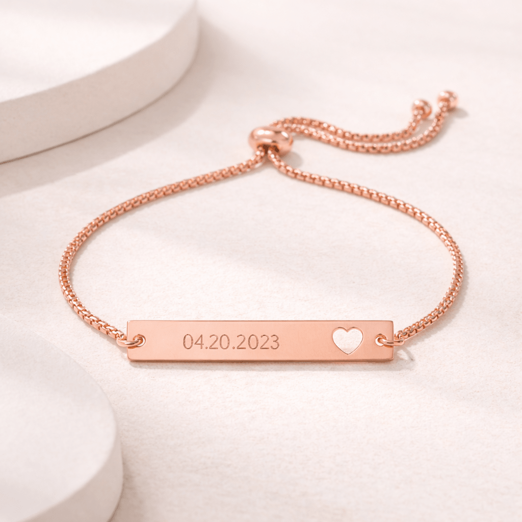 Engravable Heart Cutout Bar Bracelet — Adjustable Personalized ID Bracelet custom personalized gift - AURIA CUSTOM PRINTS