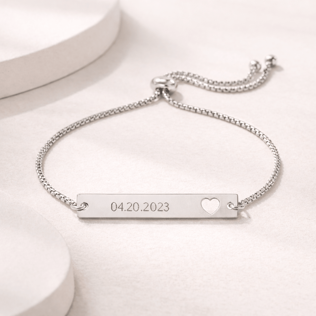 Engravable Heart Cutout Bar Bracelet — Adjustable Personalized ID Bracelet custom personalized gift - AURIA CUSTOM PRINTS