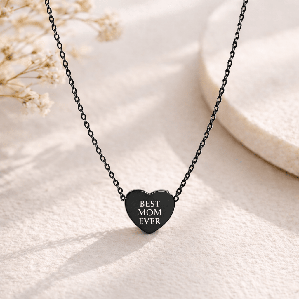 Engraved Heart Necklace | Custom Message Pendant | Personalized Gift for Her custom personalized gift - AURIA CUSTOM PRINTS