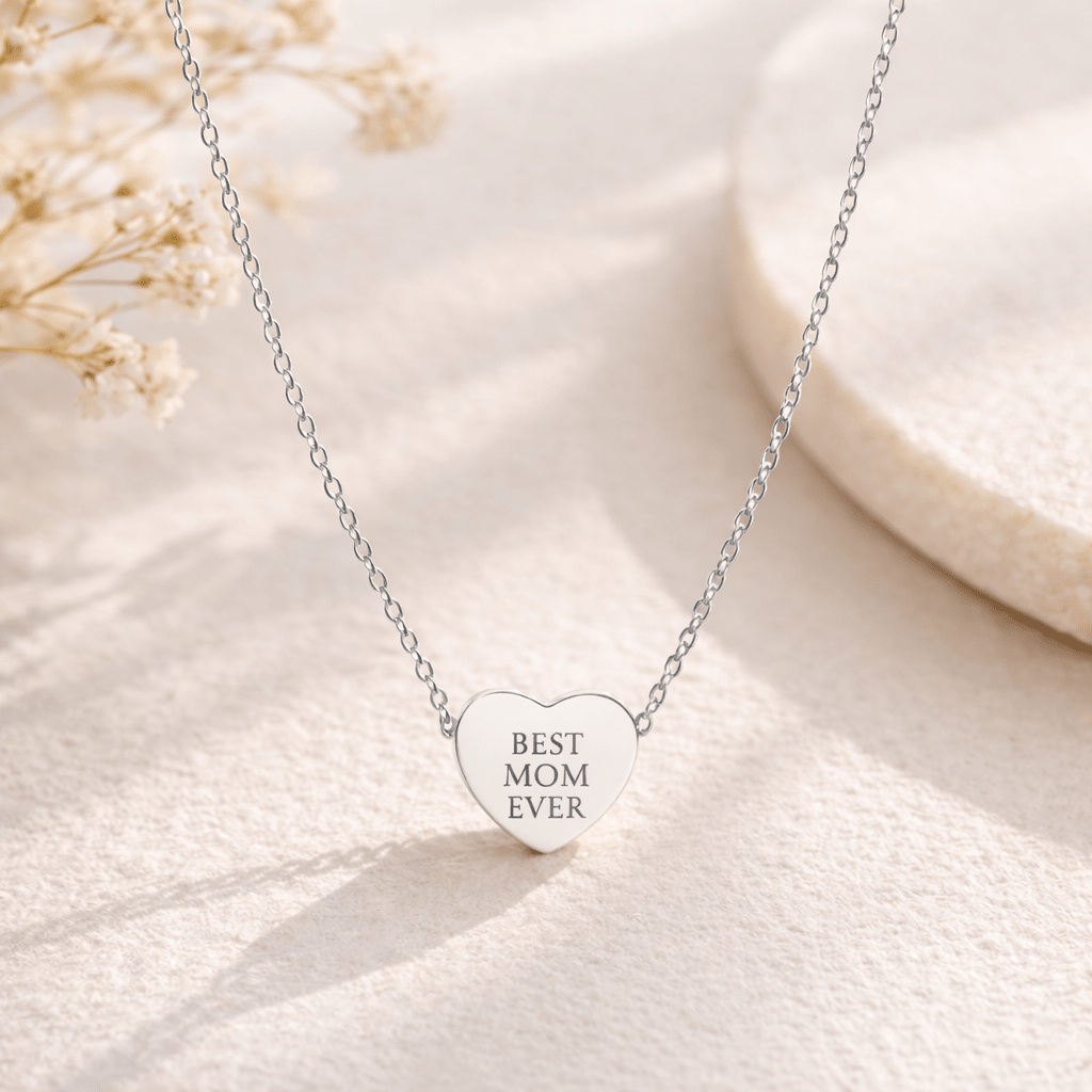 Engraved Heart Necklace | Custom Message Pendant | Personalized Gift for Her custom personalized gift - AURIA CUSTOM PRINTS
