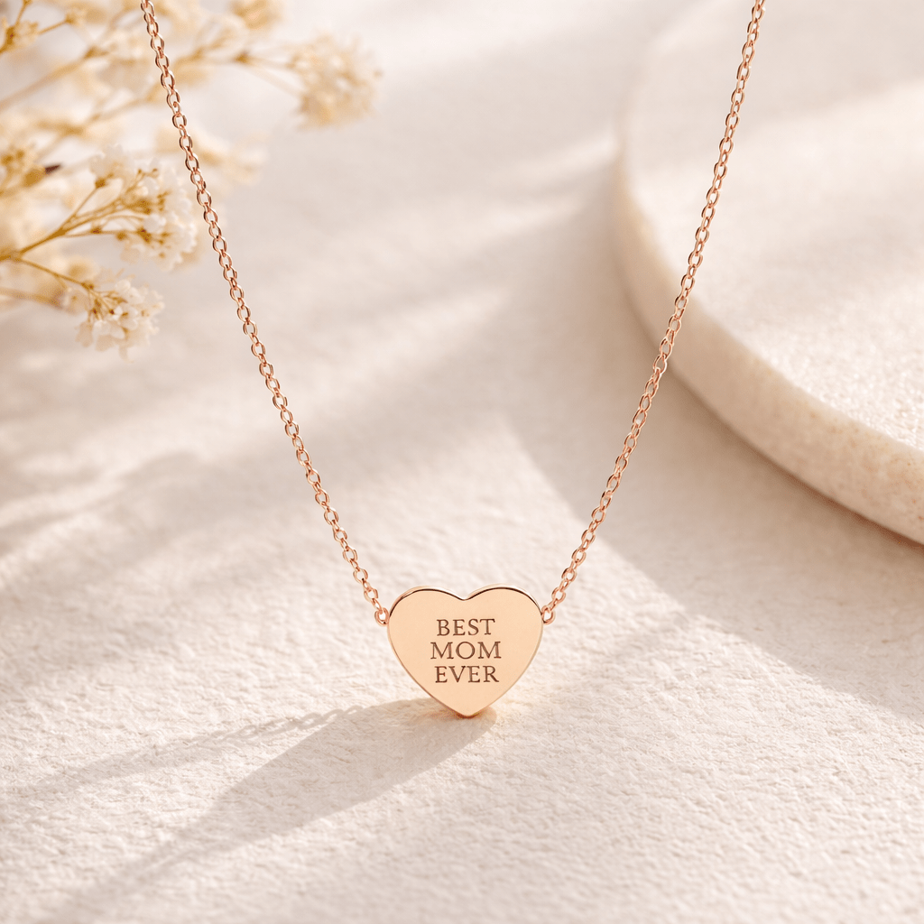 Engraved Heart Necklace | Custom Message Pendant | Personalized Gift for Her custom personalized gift - AURIA CUSTOM PRINTS