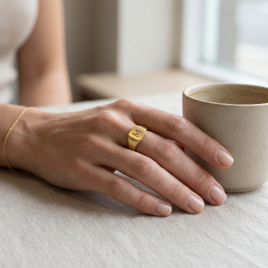 Personalized Initial Signet Ring | Custom Engraved Gold Ring | Gift for Her or Him