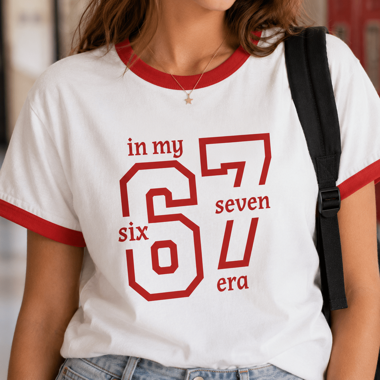 In My Six Seven Era Ringer Tee — Trendy Back to School Top custom personalized gift - AURIA CUSTOM PRINTS
