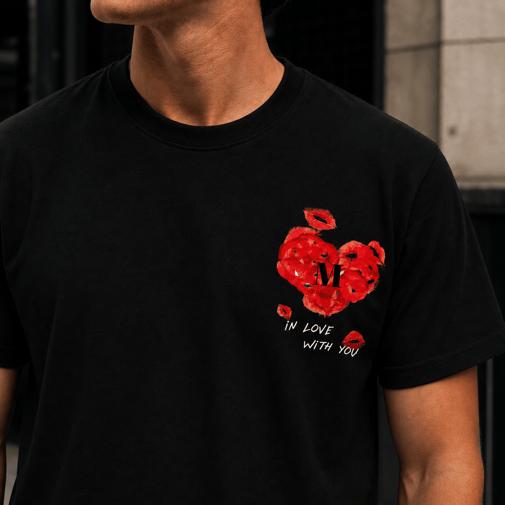 Kiss Custom Initial T-Shirt | Personalized Letter with Lips Heart Design | Gift for Her | Couple Shirt | Valentine Gift custom personalized gift - AURIA CUSTOM PRINTS