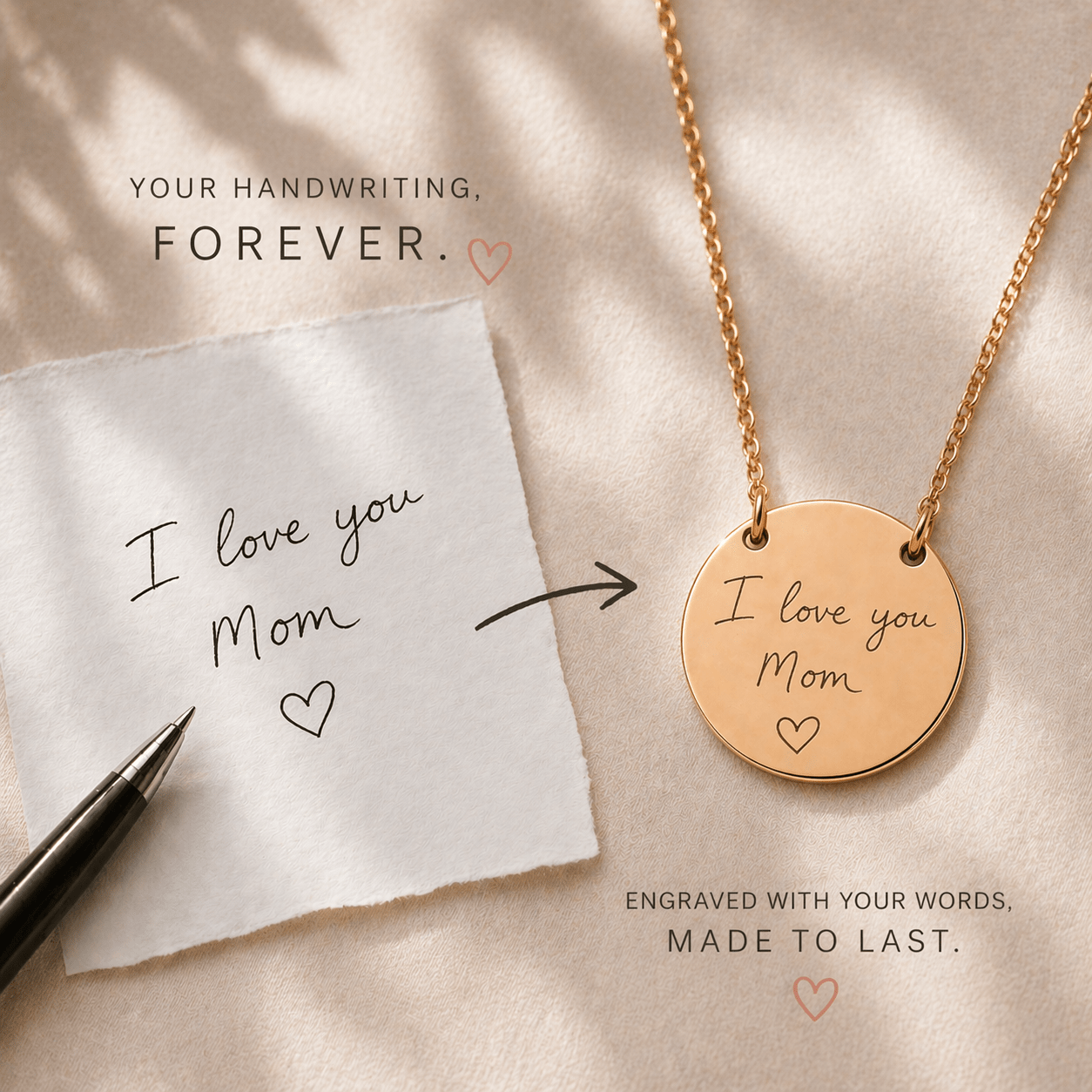 Love Message Necklace, Handwriting Necklace for Girlfriend, Custom Engraved Jewelry, Anniversary Gift custom personalized gift - AURIA CUSTOM PRINTS