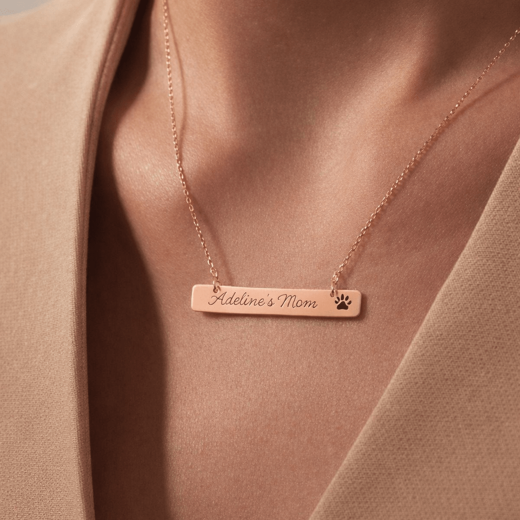 Paw Cutout Bar Necklace | Engraved Pet Name Pendant custom personalized gift - AURIA CUSTOM PRINTS