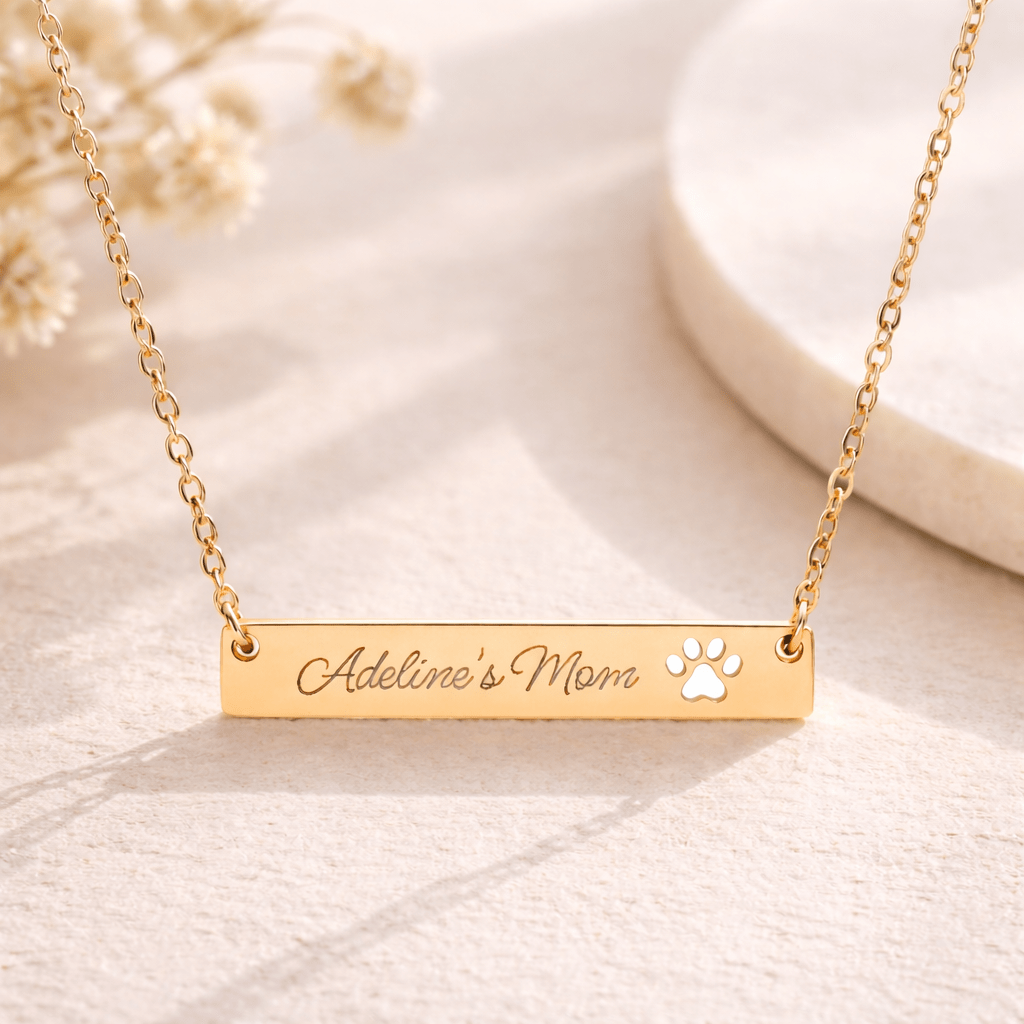 Paw Cutout Bar Necklace | Engraved Pet Name Pendant custom personalized gift - AURIA CUSTOM PRINTS