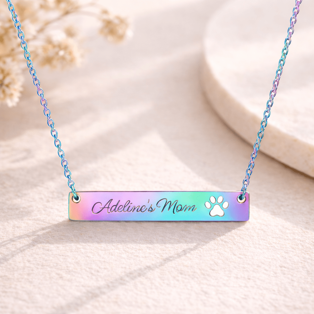 Paw Cutout Bar Necklace | Engraved Pet Name Pendant custom personalized gift - AURIA CUSTOM PRINTS