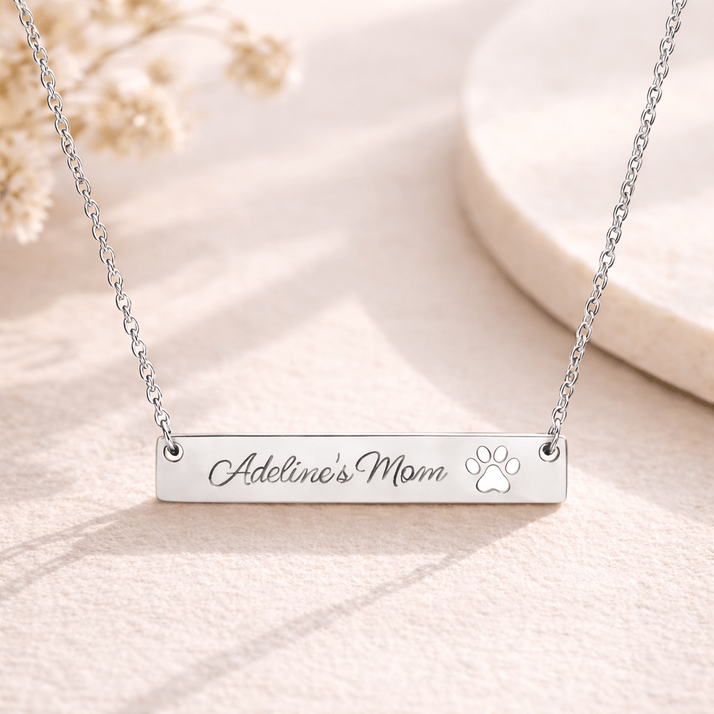 Paw Cutout Bar Necklace | Engraved Pet Name Pendant custom personalized gift - AURIA CUSTOM PRINTS
