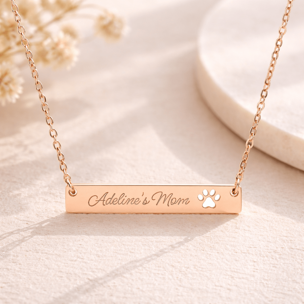 Paw Cutout Bar Necklace | Engraved Pet Name Pendant custom personalized gift - AURIA CUSTOM PRINTS