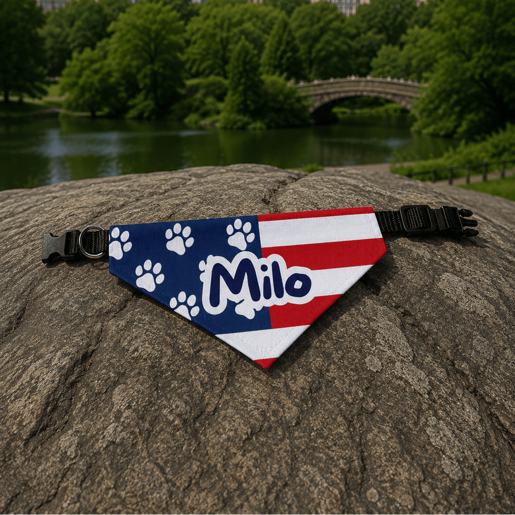 Pawtriot Bandana | Personalized American Flag Dog Bandana, Paw Print USA Pet Accessory custom personalized gift - AURIA CUSTOM PRINTS