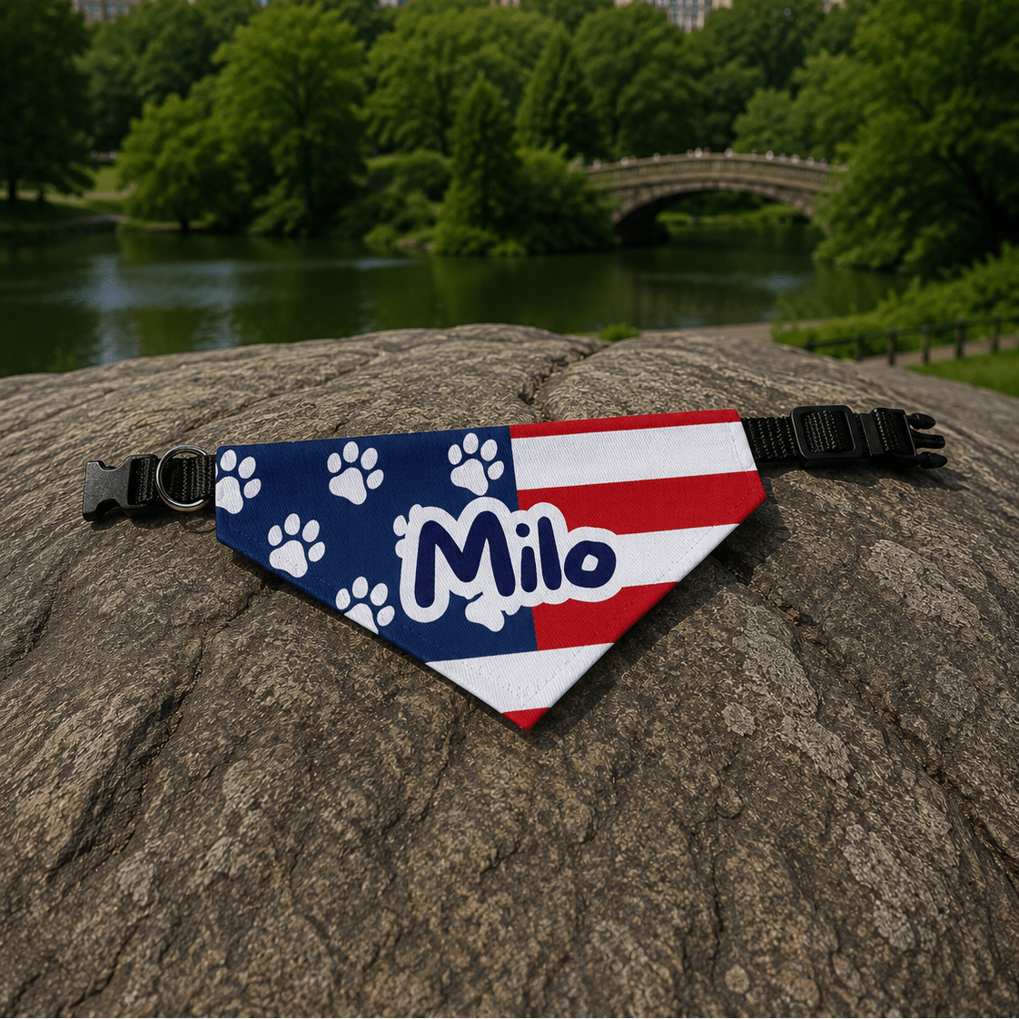 Pawtriot Bandana | Personalized American Flag Dog Bandana, Paw Print USA Pet Accessory custom personalized gift - AURIA CUSTOM PRINTS