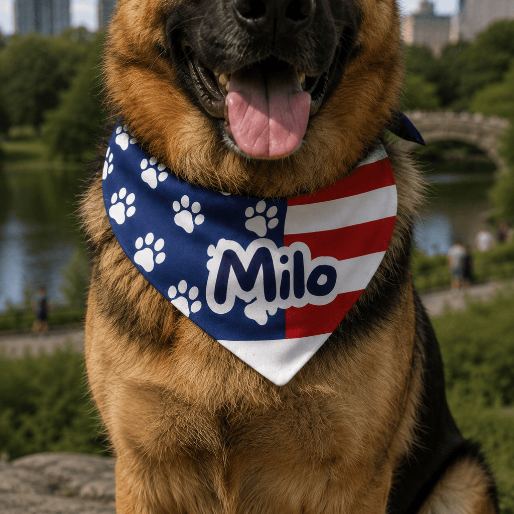 Pawtriot Bandana | Personalized American Flag Dog Bandana, Paw Print USA Pet Accessory custom personalized gift - AURIA CUSTOM PRINTS