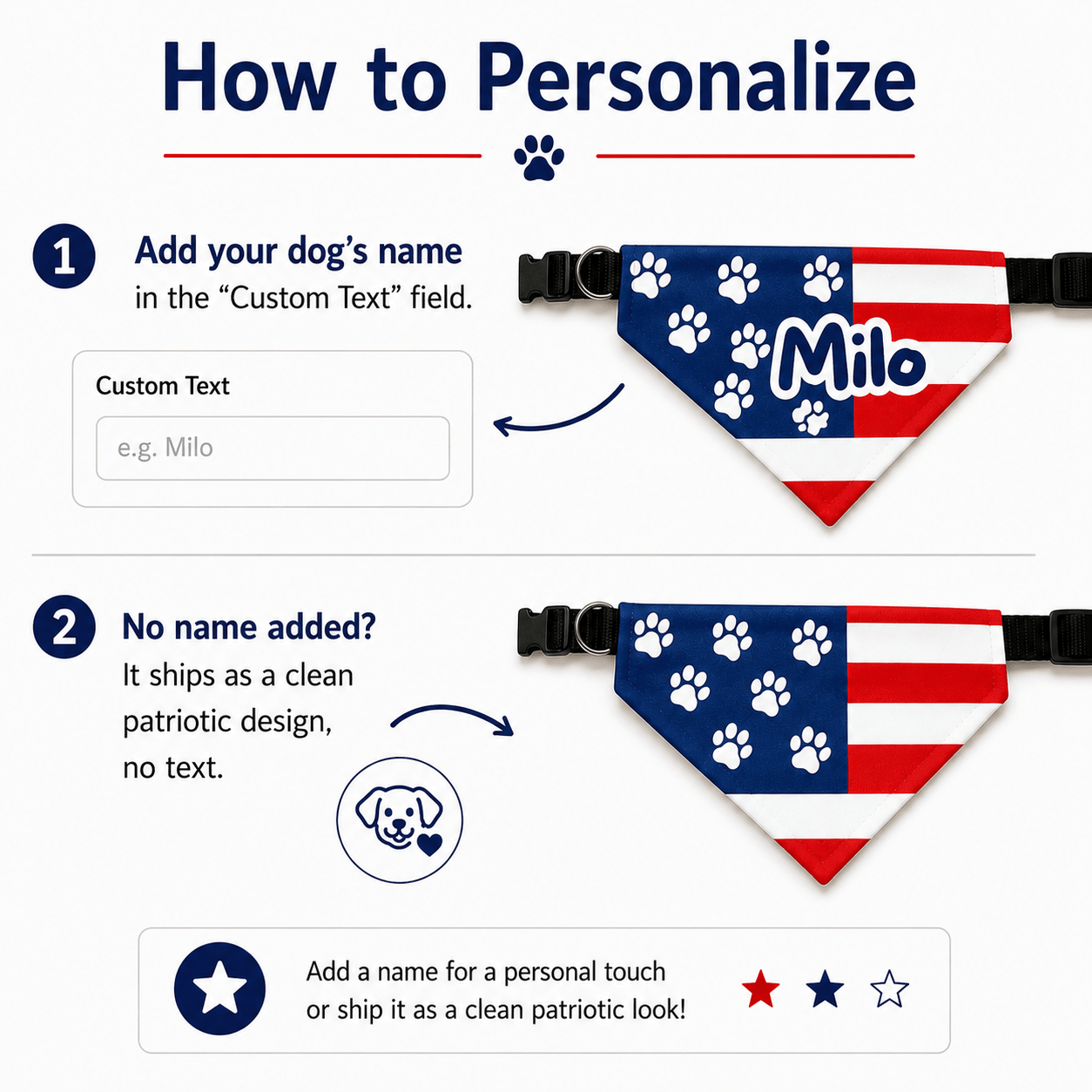 Pawtriot Bandana | Personalized American Flag Dog Bandana, Paw Print USA Pet Accessory custom personalized gift - AURIA CUSTOM PRINTS